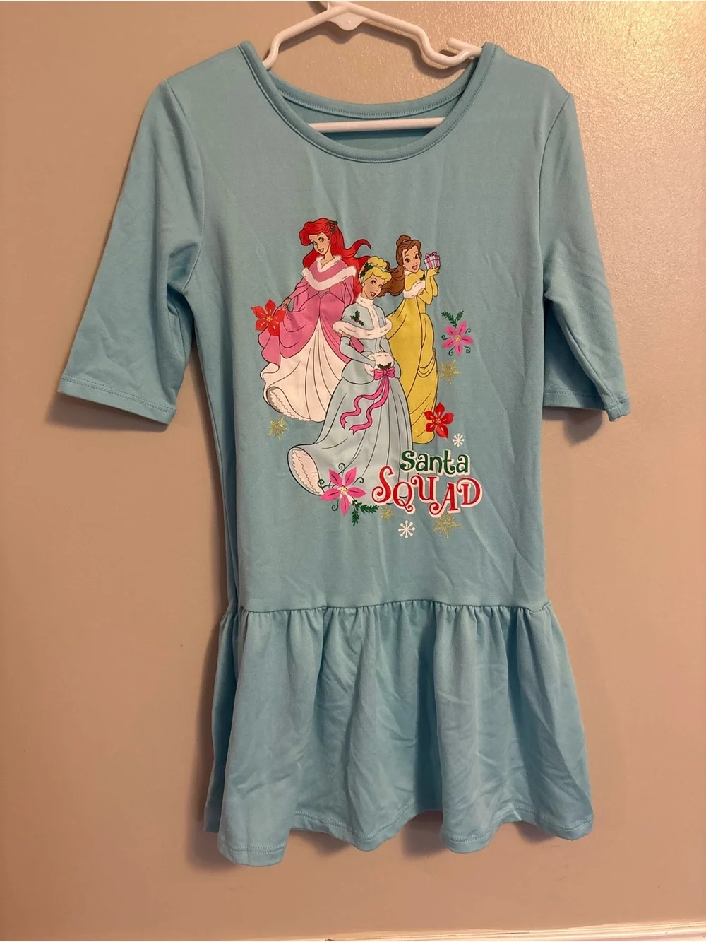 Disney Light Blue Princess 'Santa Squad' Graphic Casual Dress